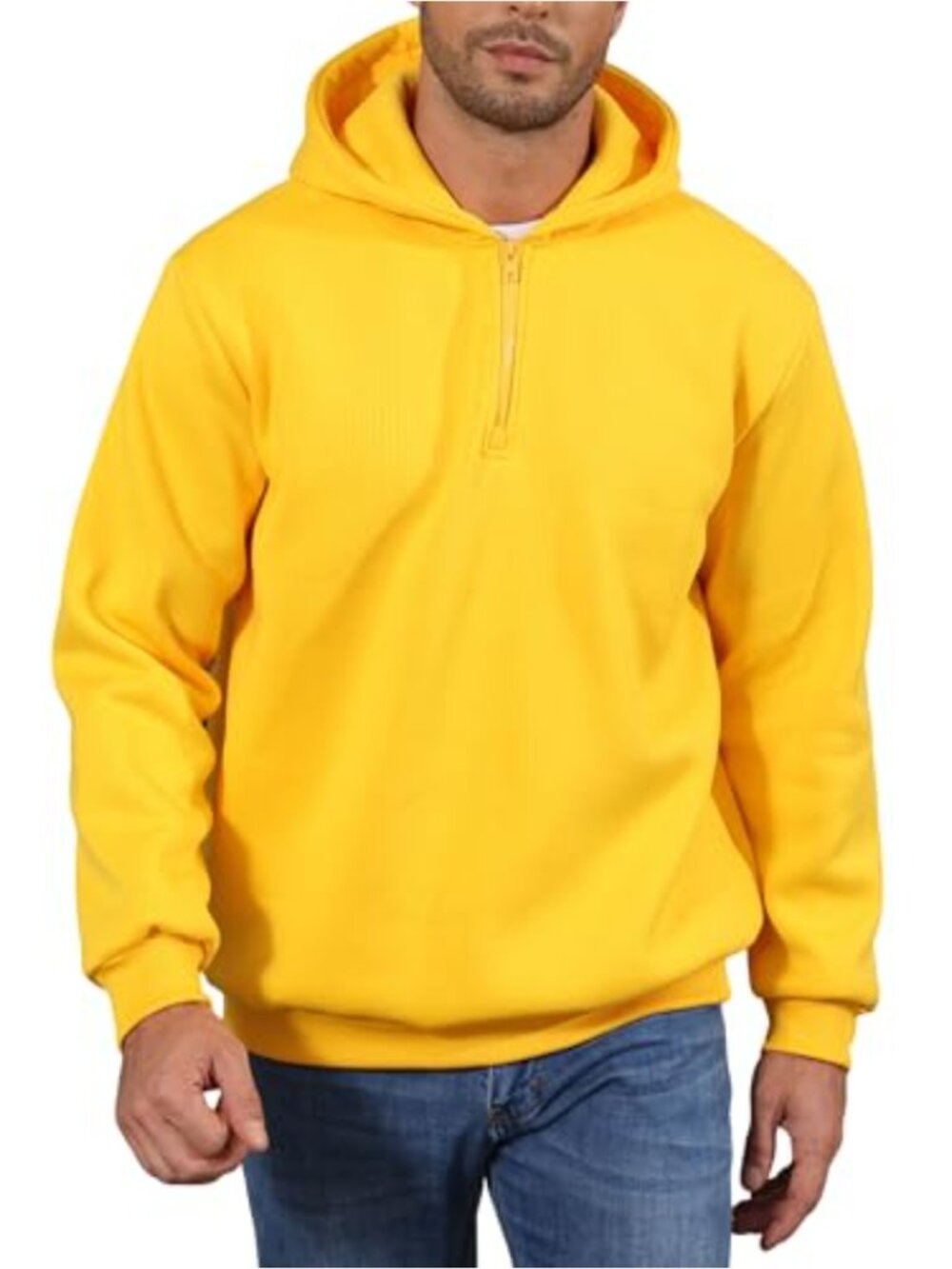 Men's Quarter Zip Pullover Hoodie Long Sleeve Drop Shoulder Casual Sweatshirt